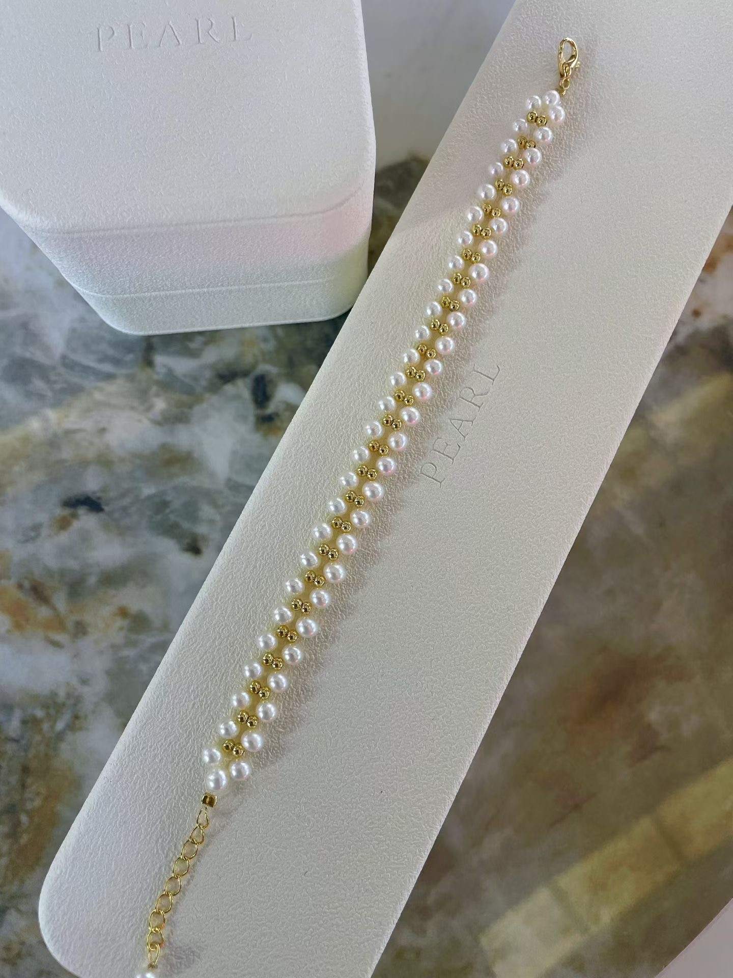 双排编织金球天然珍珠手链 小珠4-5mm，14k包金超强保色~自带延长链调节尺寸，温柔简约，通勤日常佩戴都很显气质！